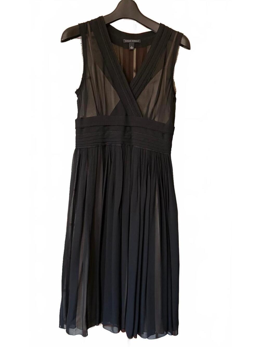 Banana Republic Black Chiffon Pleated Fit & Flare Cocktail Dress 0